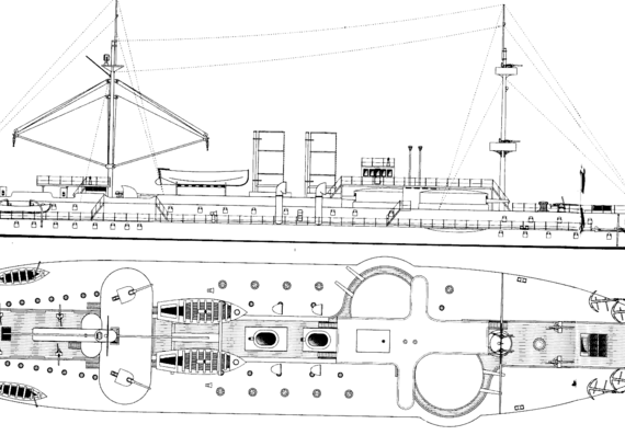 IJN Chin Yuen 1897 [ex China Zhenyuan Battleship] - drawings, dimensions, pictures
